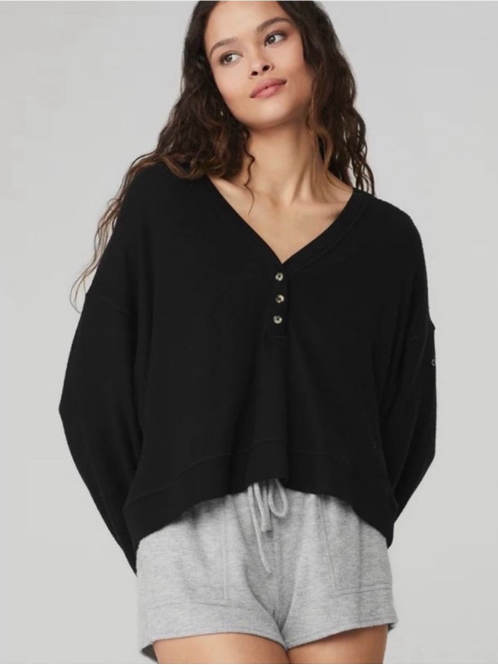 ALO Yoga Alolux Henley crop Button Lounge Sweater